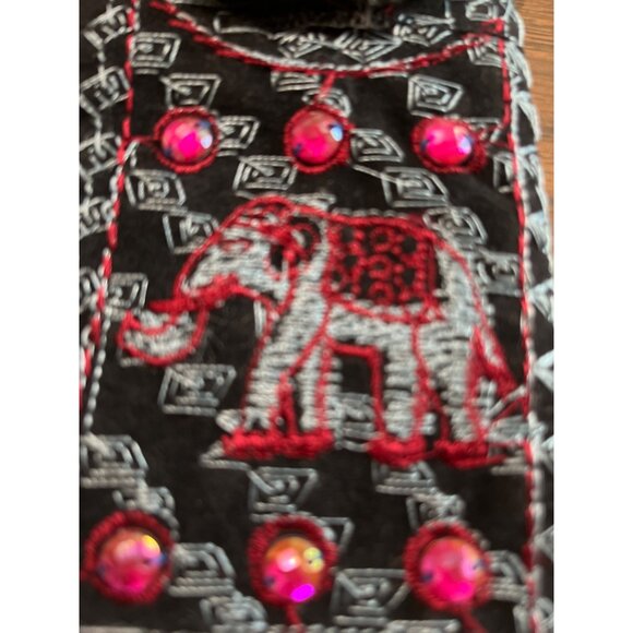 Small embroidered crossbody Velcro pouch with faux jewels - Picture 8 of 8